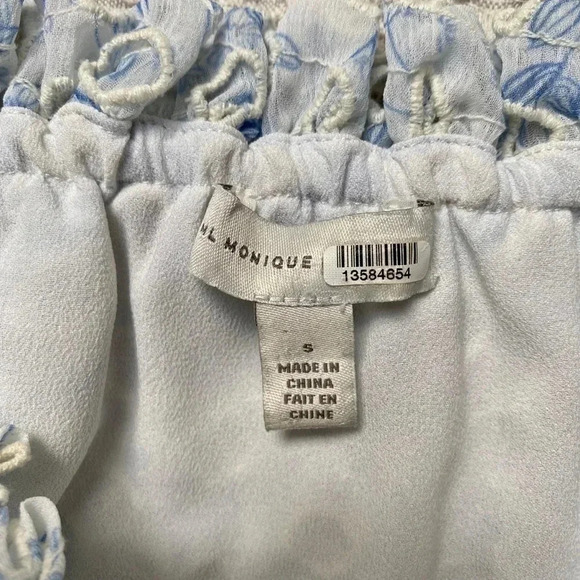 ML Monique Lhuillier Blue White Eyelet Off Shoulder Blouse Size Small - Picture 13 of 16
